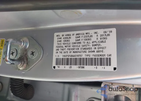 2010 Honda Accord 2.4 Lx-P from USA, damaged, VIN 1HGCP2F48AA018757